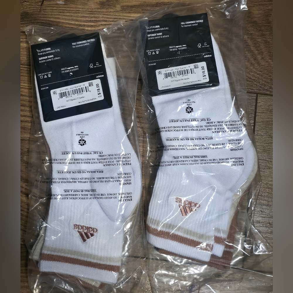 adidas Women's White and Tan Athletic Socks.